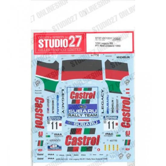 Studio27 DC1231 1/24 Legacy RS #11 New Zealand 1990 Decal for Hasegawa kits - Model Cars