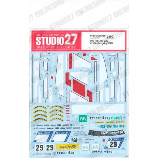 Studio27 DC1232 1/24 R8 LMS GT3 #29 Nurburgring 2017 Decal for NuNu kits - Model Cars