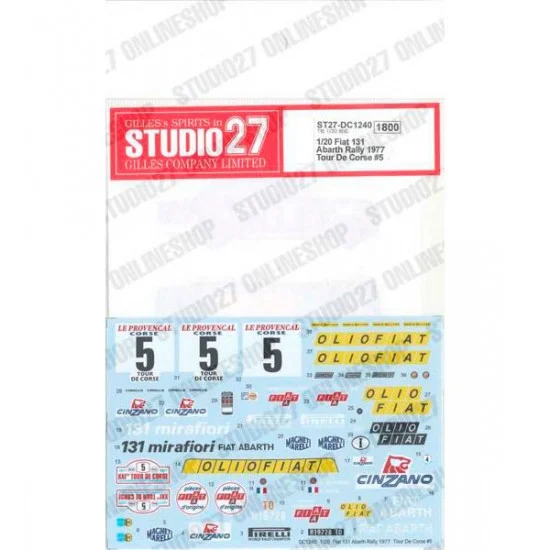 Studio27 DC1240 1/20 Fiat 131 Abarth Rally 1977 Tour De Corse #5 Decal for Tamiya kits - Model Cars