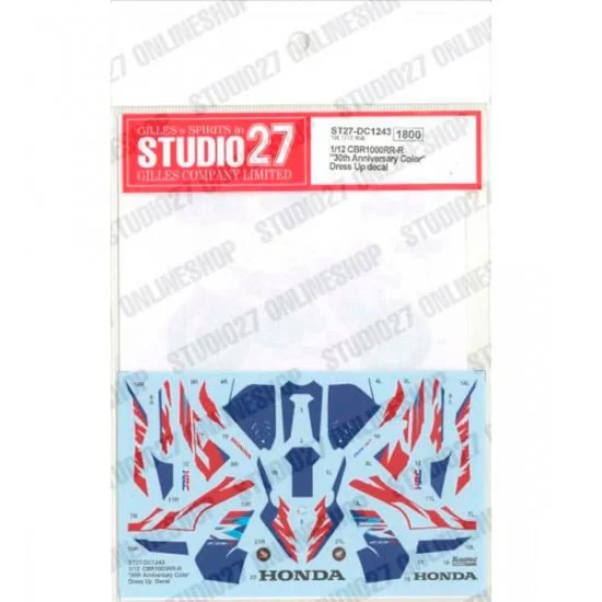Studio27 DC1243 1/12 CBR1000RR-R '30th Anniversary livery' Dress Up Decal for Tamiya kits