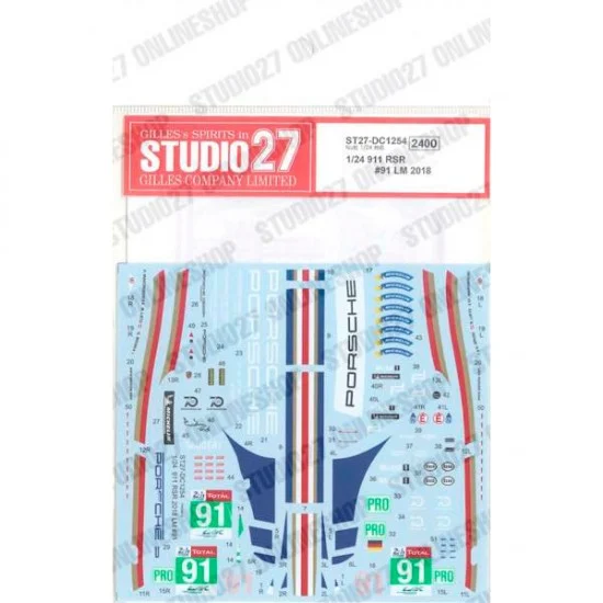 Studio27 DC1254 1/24 Porsche 911 RSR #91 LM 2018 Decal for NUNU kits - Model Cars