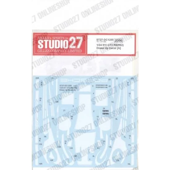 Studio27 DC1255 1/24 Porsche 911 GT3 RS (992) Dress Up Decal A for Tamiya kits - Model Cars