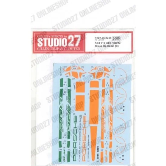 Studio27 DC1256 1/24 Porsche 911 GT3 RS (992) Dress Up Decal B for Tamiya kits - Model Cars