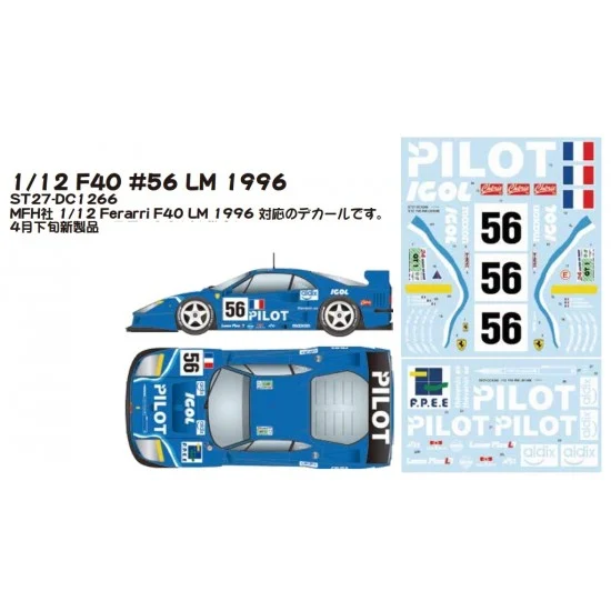 Studio27 DC1266 1/12 Ferrari F40 #56 LM 1996 Decal for Model Factory Hiro kit - Model Cars