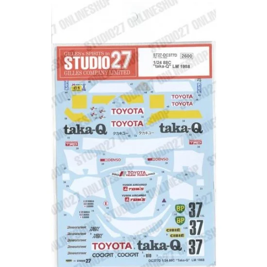 Studio27 DC377 1/24 Toyota 88C "taka-Q" #37 LM 1988 Decals for Hasegawa kit