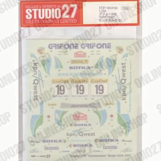Studio27 DC415 1/24 206WRC GRIFONE Monte-Carlo 2001 Decal
