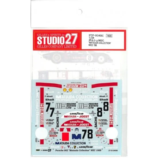 Studio27 DC453 1/24 Porsche 962C "Matsuda Collection" WEC Japan 1988 Decals - Model Cars