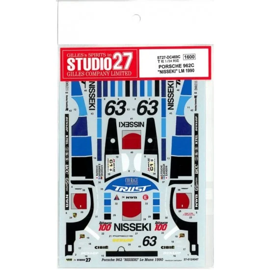 Studio27 DC469 1/24 Porsche 962C "NISSEKI" #63 1990 LM (LeMans) Decals - Model Cars