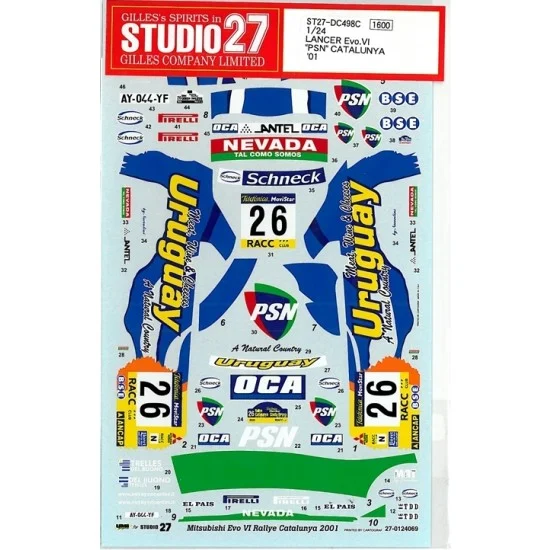 Studio27 DC498 1/24 Mitsubishi Lancer Evolution VI WRC "PSN" 2001 Season Decals - Model Cars