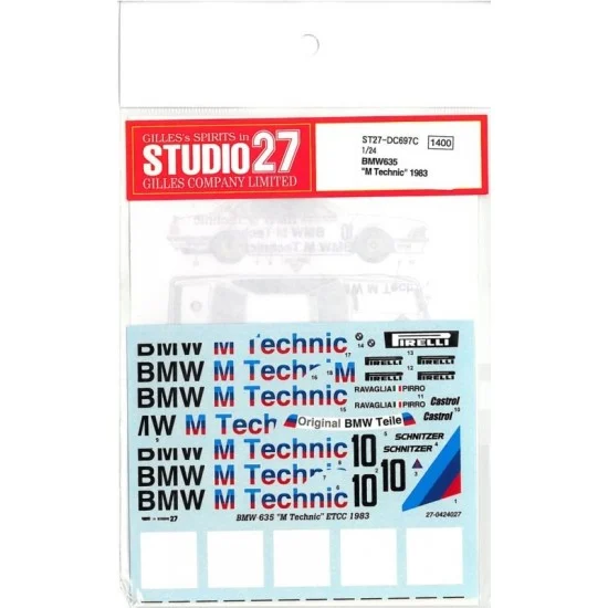 Studio27 DC697 1/24 BMW 635CSi M Technic ETCC 1983 Decals - Model Cars