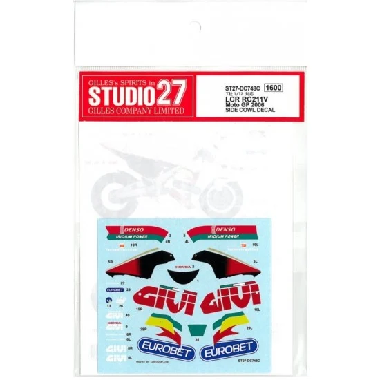 Studio27 DC748 1/12 LCR Honda RC211V MotoGp #27 2006 Side Cowl Decals for Tamiya kit - Model Motorcycles