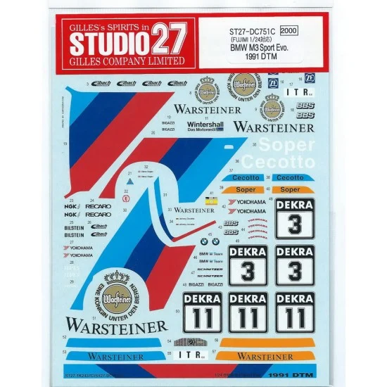 Studio27 DC751 1/24 BMW M3 Sport Evo. DTM 1991 Decals - Model Cars