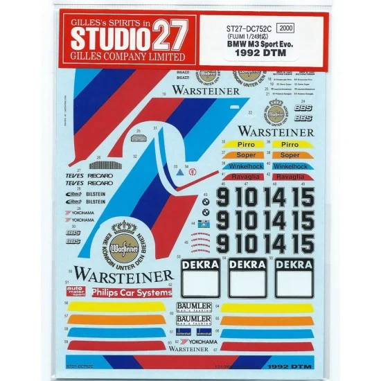 Studio27 DC752 1/24 BMW M3 Sport Evo 1992 DTM Decals for Fujimi kit - Model Cars