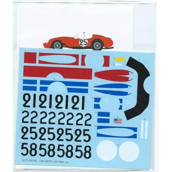 Studio27 DC763 1/24 Car Number & Stripe Decals for Ferrari 250TR LM 1958 Part 2 (#21, 22, 25 & 58) - Model Cars