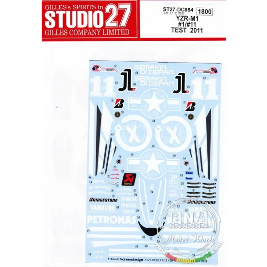 Studio27 DC864 Decals for 1/12 Yamaha YZR-M1 #1/#11 Test 2011 for Tamiya #14114/#14115