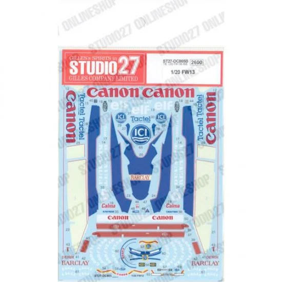 Studio27 DC865B 1/20 Williams FW13 1989 Decal for Tamiya kits - Model Cars