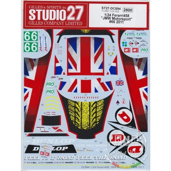 Studio27 DC894 1/24 Ferrari 458 GTC "JMW Motorsport" #66 Le Mans 2011 Decals for Fujimi #123912 - Model Cars