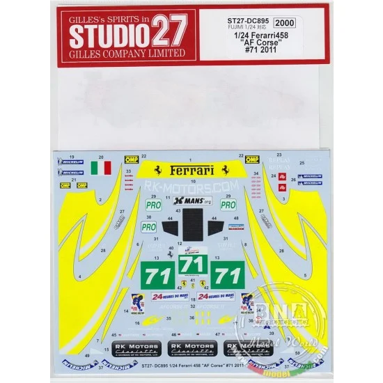 Studio27 DC895 1/24 Ferrari 458 GTC "AF Corse" #71 Le Mans 2011 Decals for Fujimi kit #123912 - Model Cars