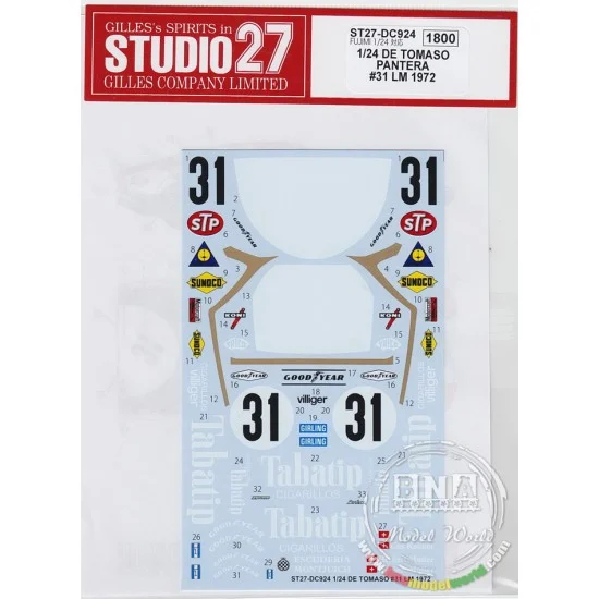 Studio27 DC924 1/24 De Tomaso Pantera Escuderia Montjuich #31 LM 1972 Decals for Fujimi #125543 - Model Cars