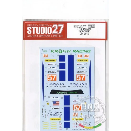 Studio27 DC949 1/24 Ferrari 458 "KROHN Racing #57 Le Mans (LM) 2012 Decals for Fujimi #123912 kit - Model Cars