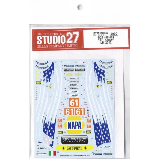 Studio27 DC952 1/24 Ferrari 458 Italia "AF Corse-Waltrip" #61 Le Mans 2012 Decals for Fujimi kit