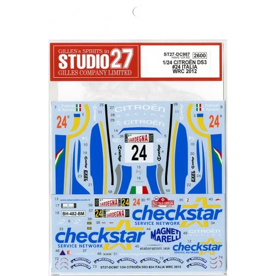 Studio27 DC987 1/24 Citroen DS3 #24 ITALIA WRC 2012 Decals for Heller kit - Model Cars