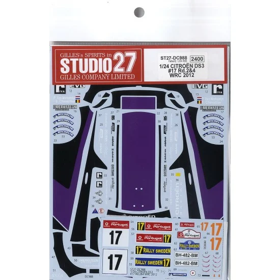 Studio27 DC988 1/24 Citroen DS3 #17 Rd.2 & 4 WRC 2012 Decals for Heller kit - Model Cars