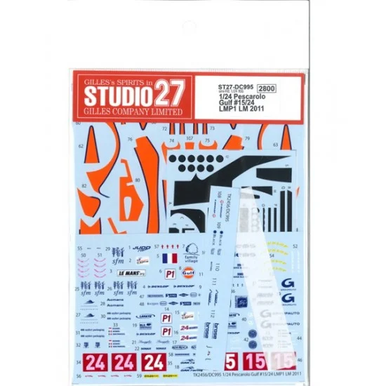 Studio27 DC995 1/24 Pescarolo Gulf #15/24 LMP1 LeMans 2011 Decals for Simi-R #151105 kit