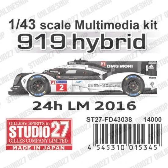 Studio27 FD43038 1/43 919 Hybrid #19 LM 2016 [Multi Material Kit] - Model Cars