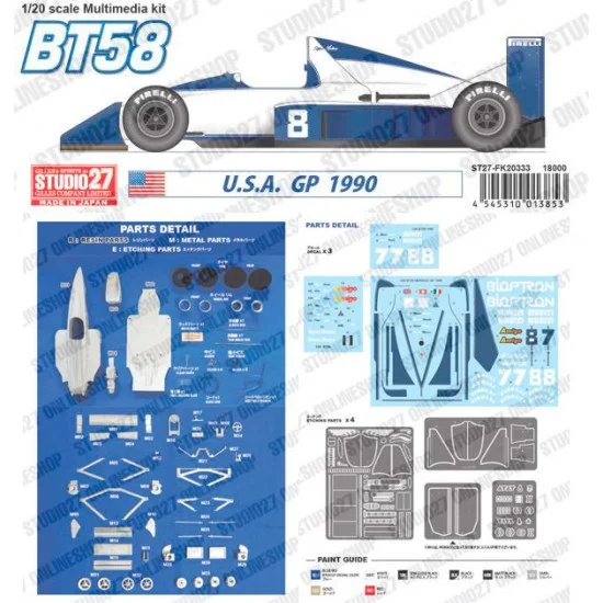 Studio27 FK20333 1/20 Brabham BT58 USA GP 1990 [Multi Material Kit] - Model Cars