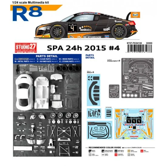 Studio27 FK24130 1/24 Audi R8 'Gulf' #4 Spa 24hrs 2015 [Multi Material Kit] - Model Cars