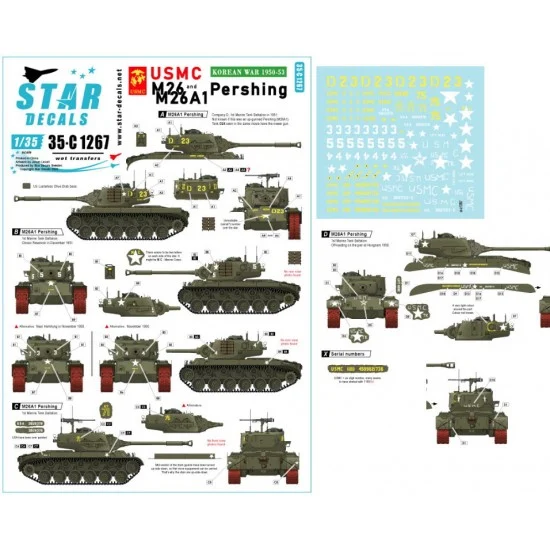 Star Decals 35-C1267 Decals for 1/35 USMC M26/M26A1 Pershing. Marine Corps in Korea 1950-53.