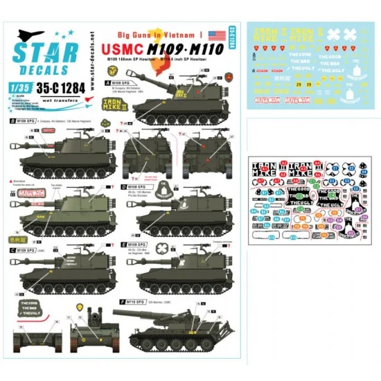 Star Decals 35-C1284 Decals for 1/35 Big Guns in Vietnam #1 - USMC M109 155mm and M110 8 inch SP Howitzer