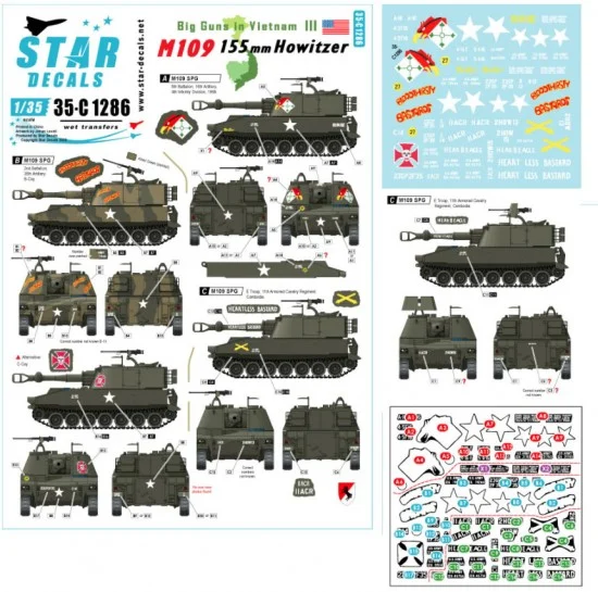 Star Decals 35-C1286 Decals for 1/35 Big Guns in Vietnam #3 - US M109 155mm SP Howitzers in Vietnam & Cambodia