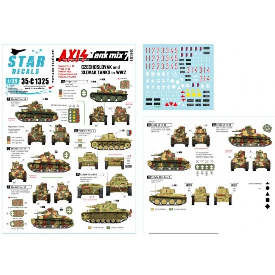 Star Decals 35-C1325 Decals for 1/35 Axis Tank Mix # 7. WWII Czechoslovak & Slovak Tanks