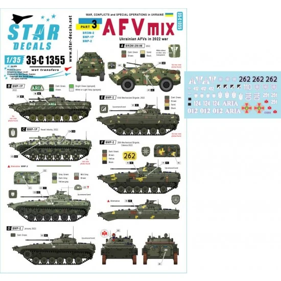 Star Decals 35-C1355 Decals for 1/35 War in Ukraine #3 Ukrainian AFVs 2022 war BRDM-2, BMP-1P, BMP-2
