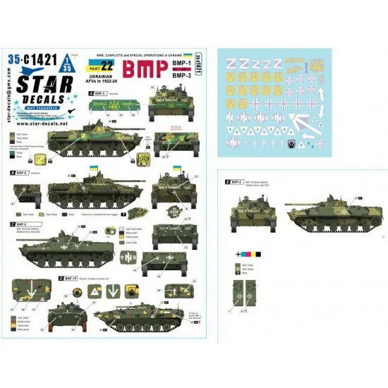 Star Decals 35-C1421 1/35 Ukrainian BMP-1 and BMP-3 in 2022-24 Decal (War in Ukraine #22)