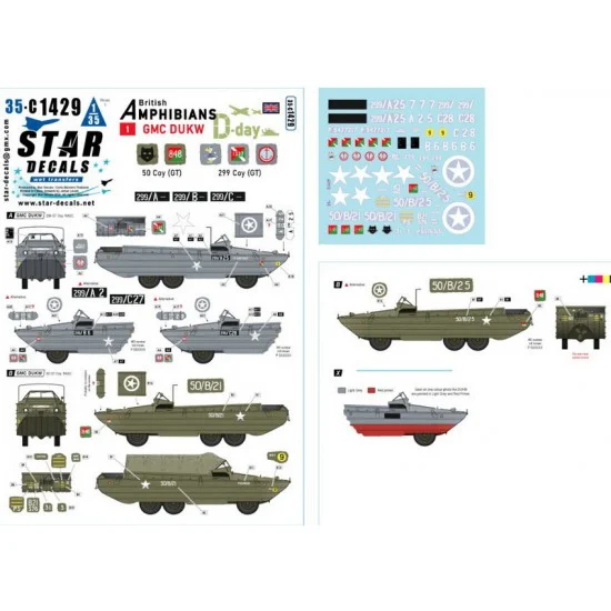 Star Decals 35-C1429 1/35 D-Day DUKW British Amphibians Decal #1. 50 Coy (GT) and 299 Coy (GT)