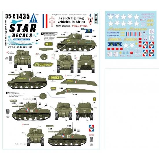 Star Decals 35-C1435 1/35 French M4A4 Sherman Decal (Fighting Vehicles in Africa #5)