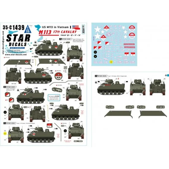 Star Decals 35-C1439 1/35 US M113 in Vietnam Decal #1 - 17th Cavalry M113A1 ACAV. Troop B, E, F, H