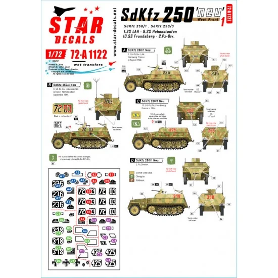 Star Decals 72-A1122 Decals for 1/72 SdKfz 250 'neu' #1 West-front markings
