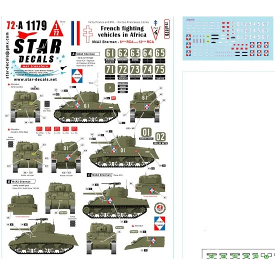 Star Decals 72-A1179 1/72 French M4A2 Sherman Decal (Fighting Vehicles in Africa #4)
