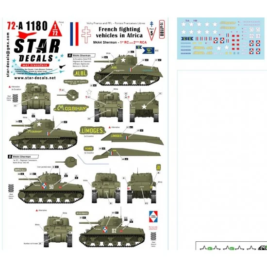Star Decals 72-A1180 1/72 French M4A4 Sherman Decal (Fighting Vehicles in Africa #5)