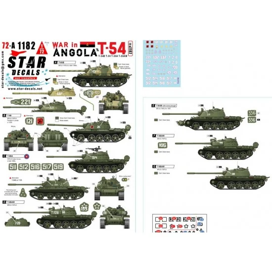 Star Decals 72-A1182 1/72 War in Angola Decal #2 - T-54/T-55 MPLA/FAPLA and Cuban Forces in 1970-80s