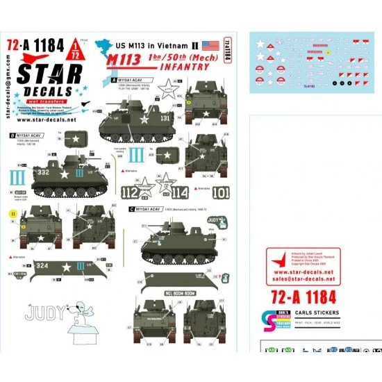 Star Decals 72-A1184 1/72 US M113 in Vietnam Decal #2 - 1 Bn / 50th (Mech) Infantry M113A1 ACAV