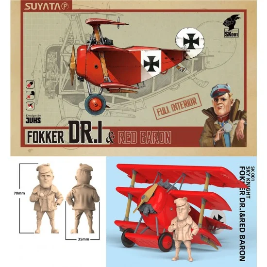 Suyata SK-001 Fokker Dr.I Q Plane & Red Baron (cartoon figure size: 70mm x 35mm)