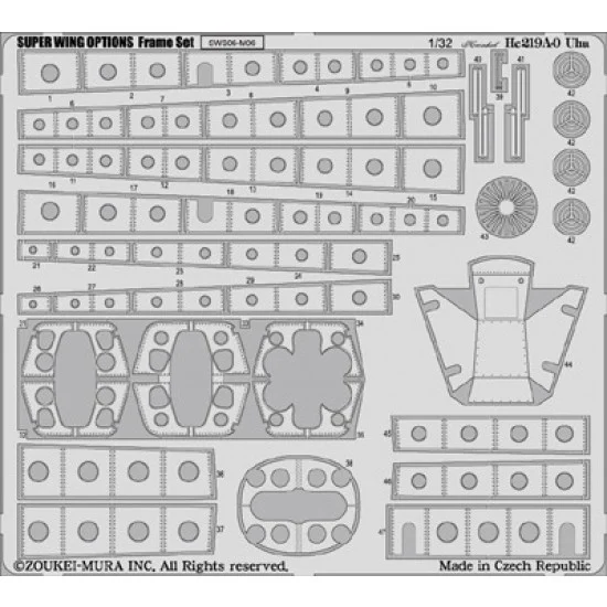 Zoukei Mura SWS06-M07 1/32 Heinkel He 219 A-0 UHU Frame Set (1 Photo-Etched Sheet)