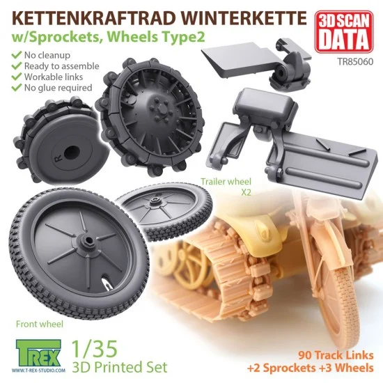 T-Rex Studio R85060 1/35 Kettenkaraftrad Winterkette w/Sprockets, Wheels Type 2 for Tamiya kit #35377