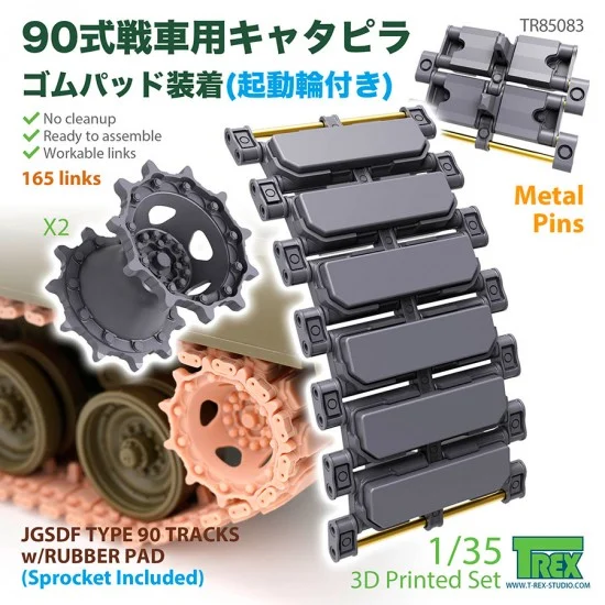 T-Rex Studio R85083 1/35 JGSDF Type 90 Tracks with Rubber Pad, Metal Pins, Sprocket