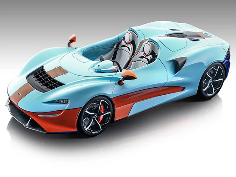 2020 McLaren Elva Convertible Light Blue with Orange Accents "Exclusive Collection" Series Limited Edition to 79 pieces Worldwide 1/18 Model Car by Tecnomodel - McLaren Models